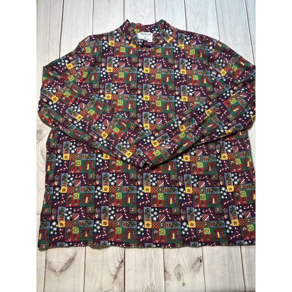 Westbound Womens Christmas Holiday Long Sleeve Shirt Multicolor Patchwork XL